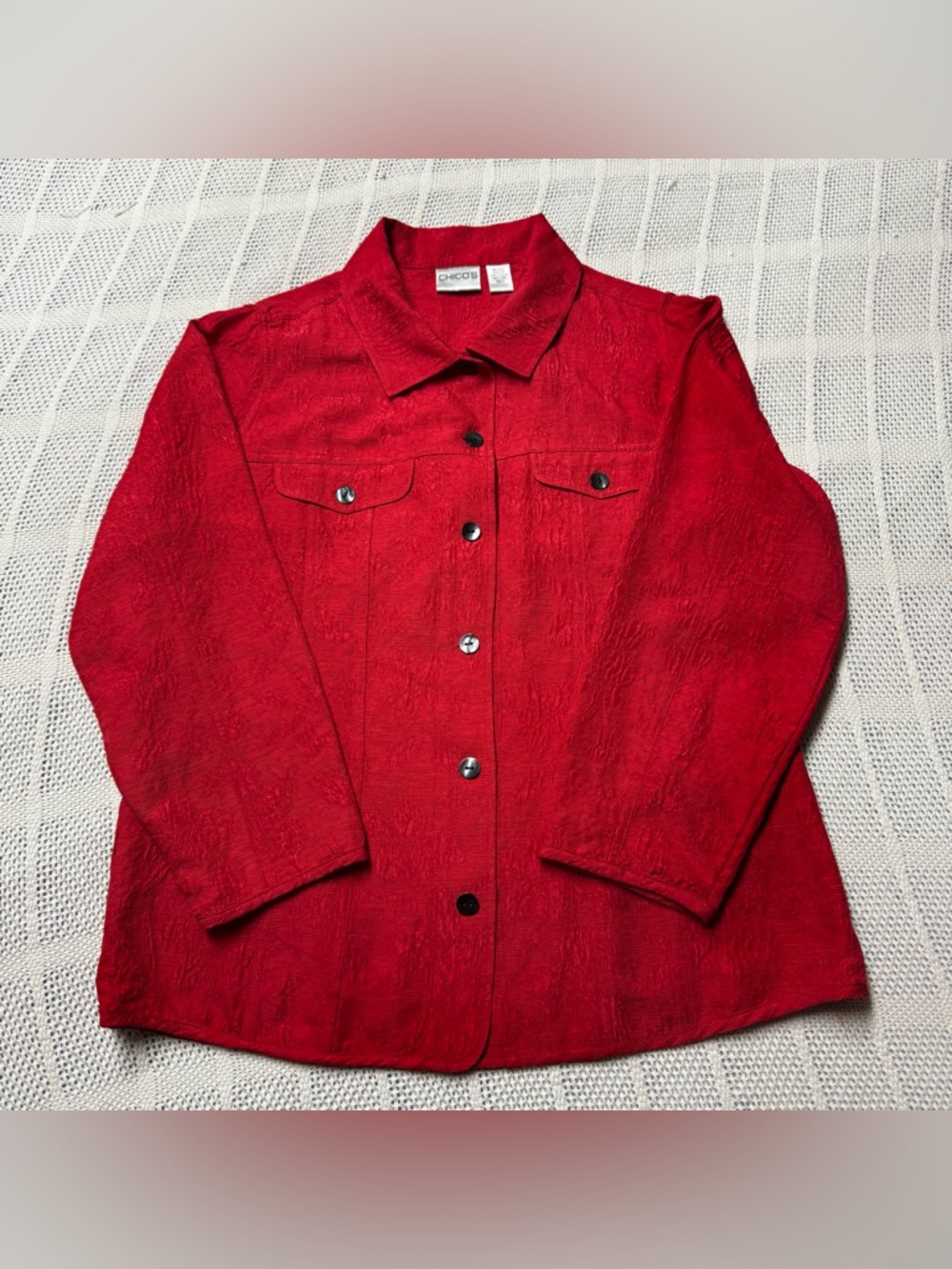 Chico's Vibrant Red Silk Blend Button-Front Shirt Jacket
